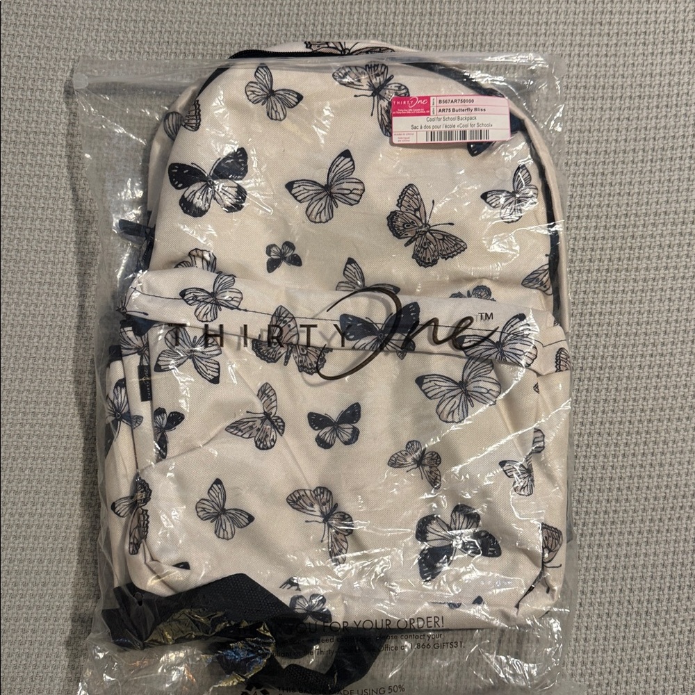 Thirty-One Cool for School Black and White Butterfly Backpack